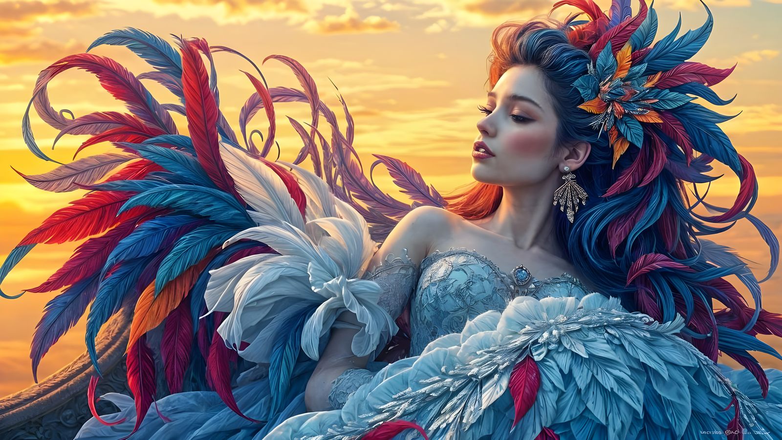 Feathered Girl in Opulent Graffiti Art