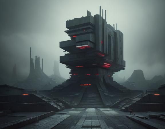 Dystopian Sci-Fi: Impossible Staircase in Brutalist Style