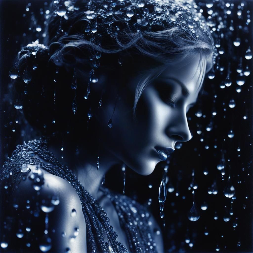 Luminous Cyberpunk Tears in Rain, Hyperrealistic