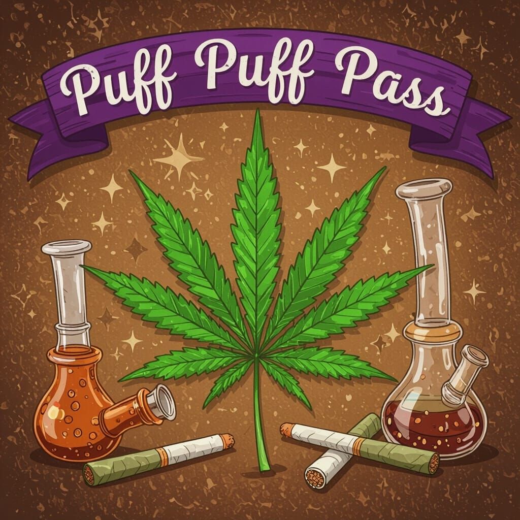 Marijuana Leaves and Pipes with Hippie Style