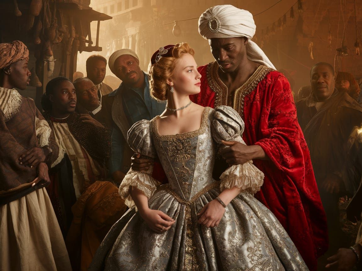 Queen Anna in Arab Marketplace, Rembrandt Style