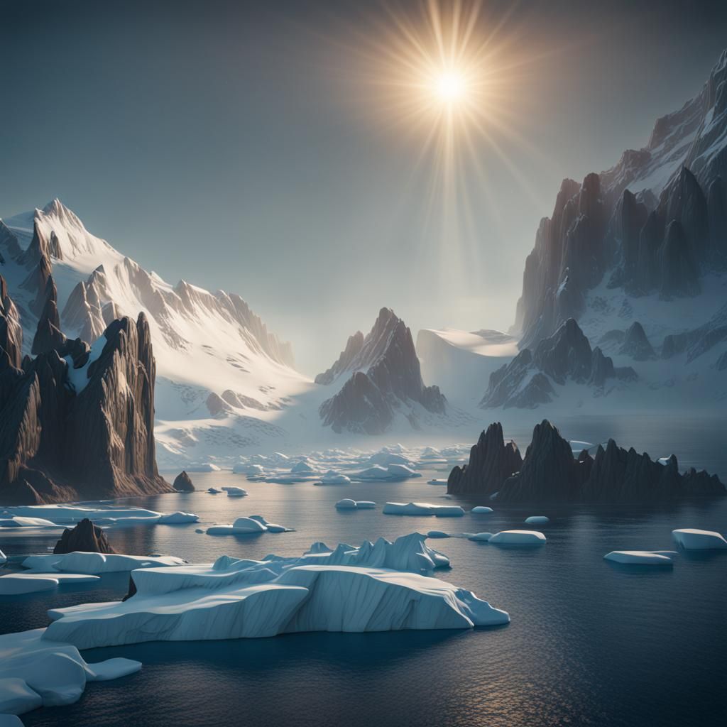 Sunlit Antarctic Ocean: Detailed Matte Painting