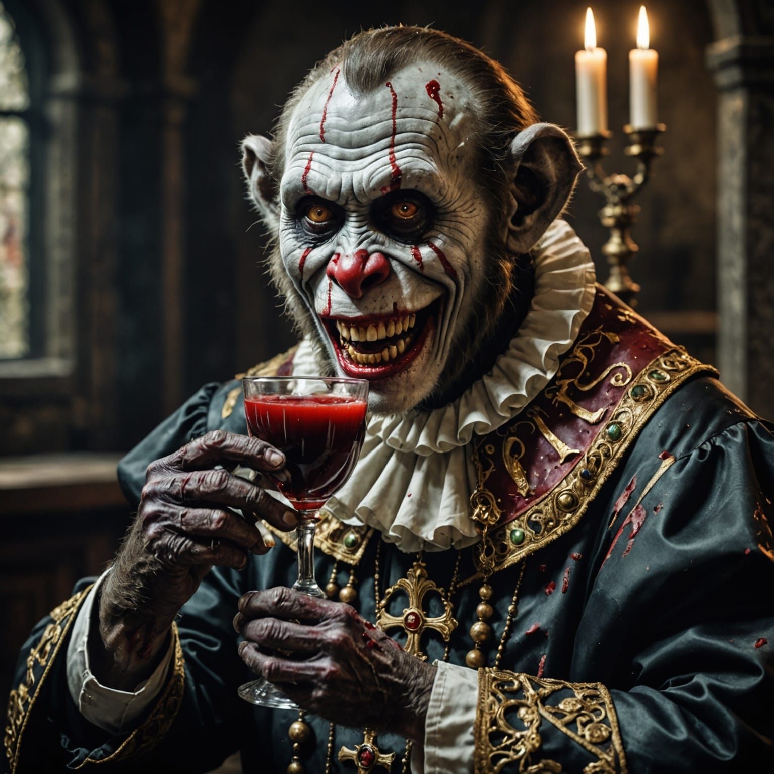 Macabre Clown Priest Consumed by Dark Fantasy