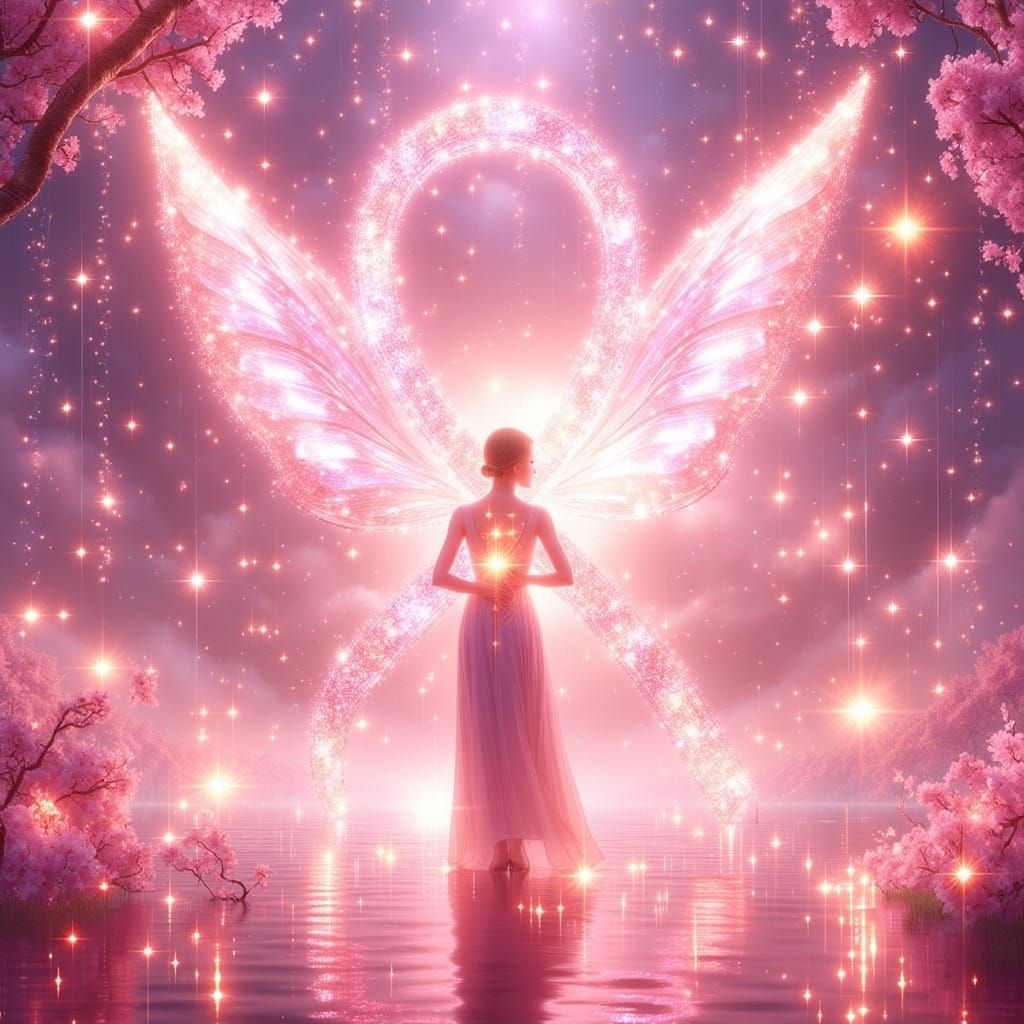 Luminous Pink Ribbon Symbolizing Hope and Resilience