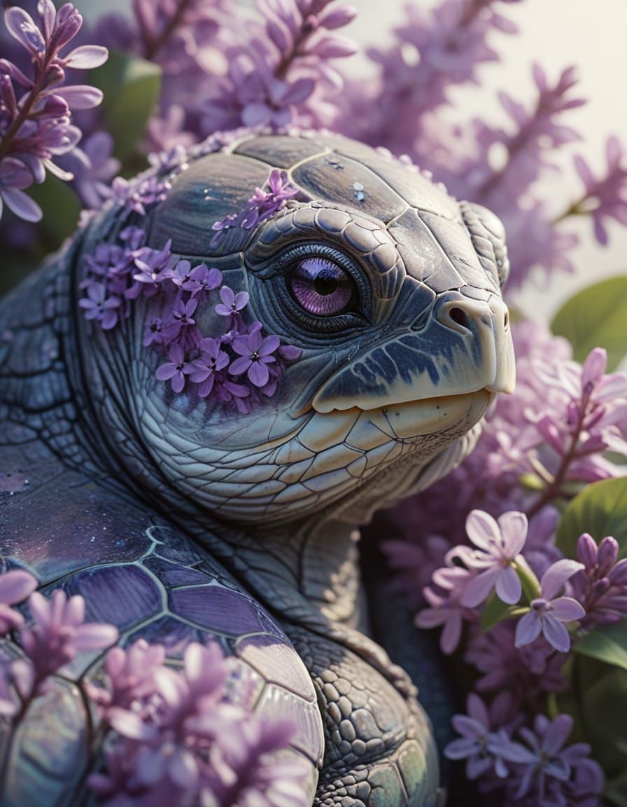 A pencil sketch of a turtle made from intertwined pink and p...