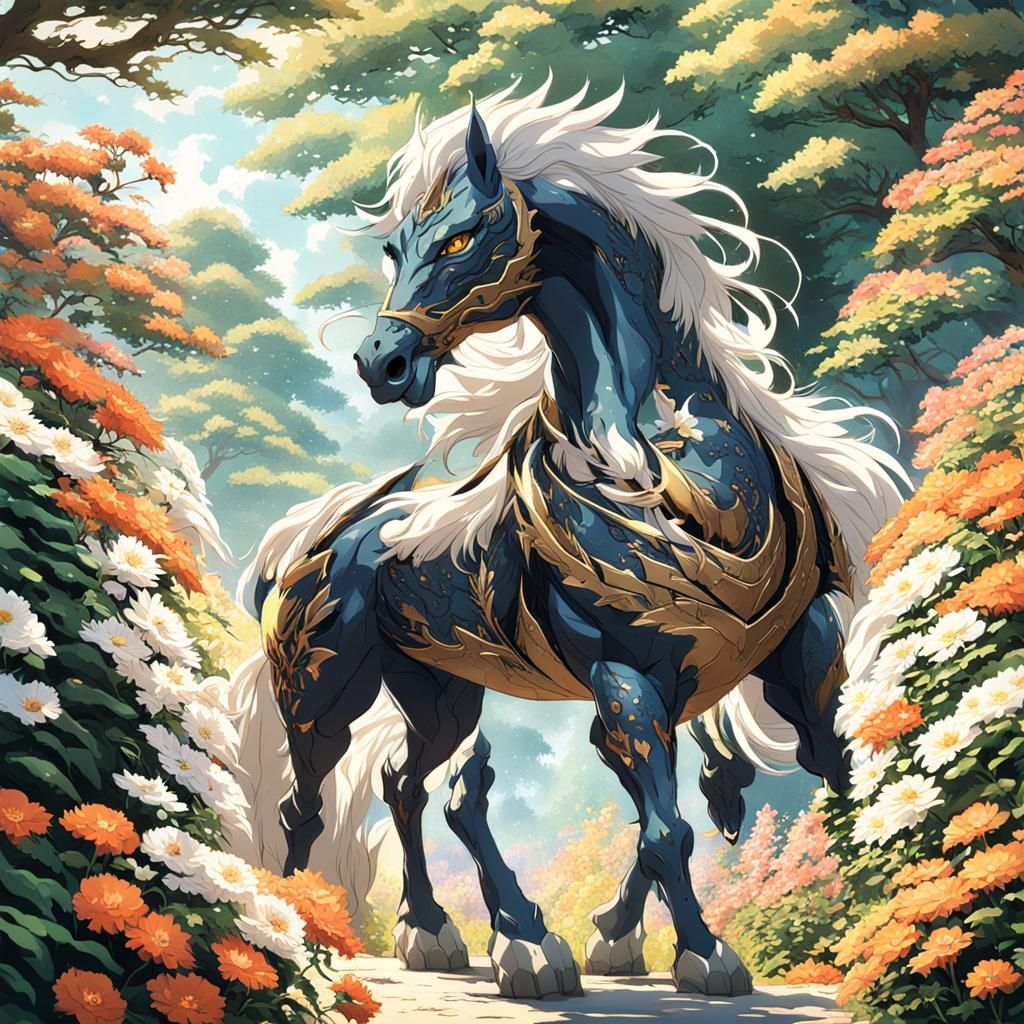Studio Ghibli Horse Dragon with Flowers