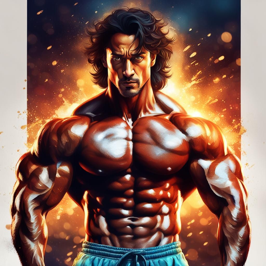 Muscular Physique Art: Tiger Shroff in Oil Painting Style