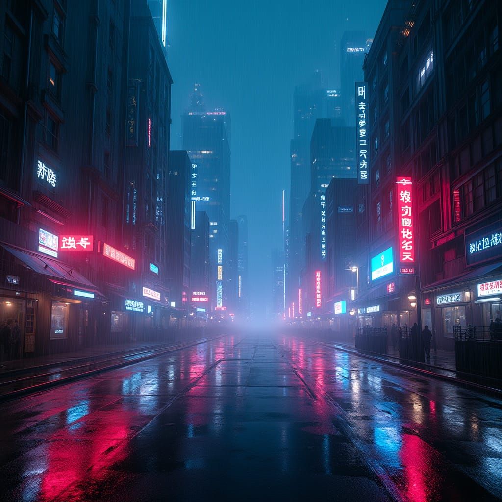 Cyberpunk Cityscape: Neon Rain Reflections