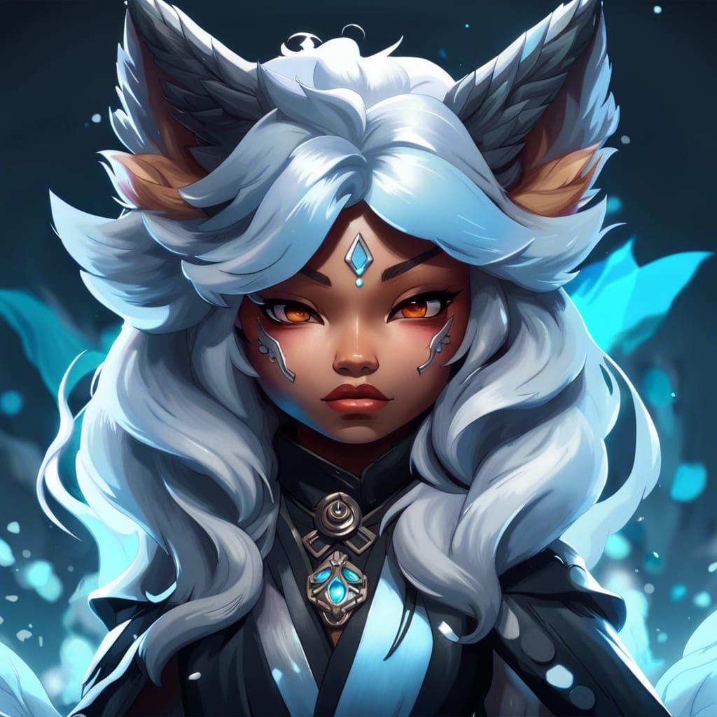 Hyperdetailed Chibi Black Ice Kitsune Portrait