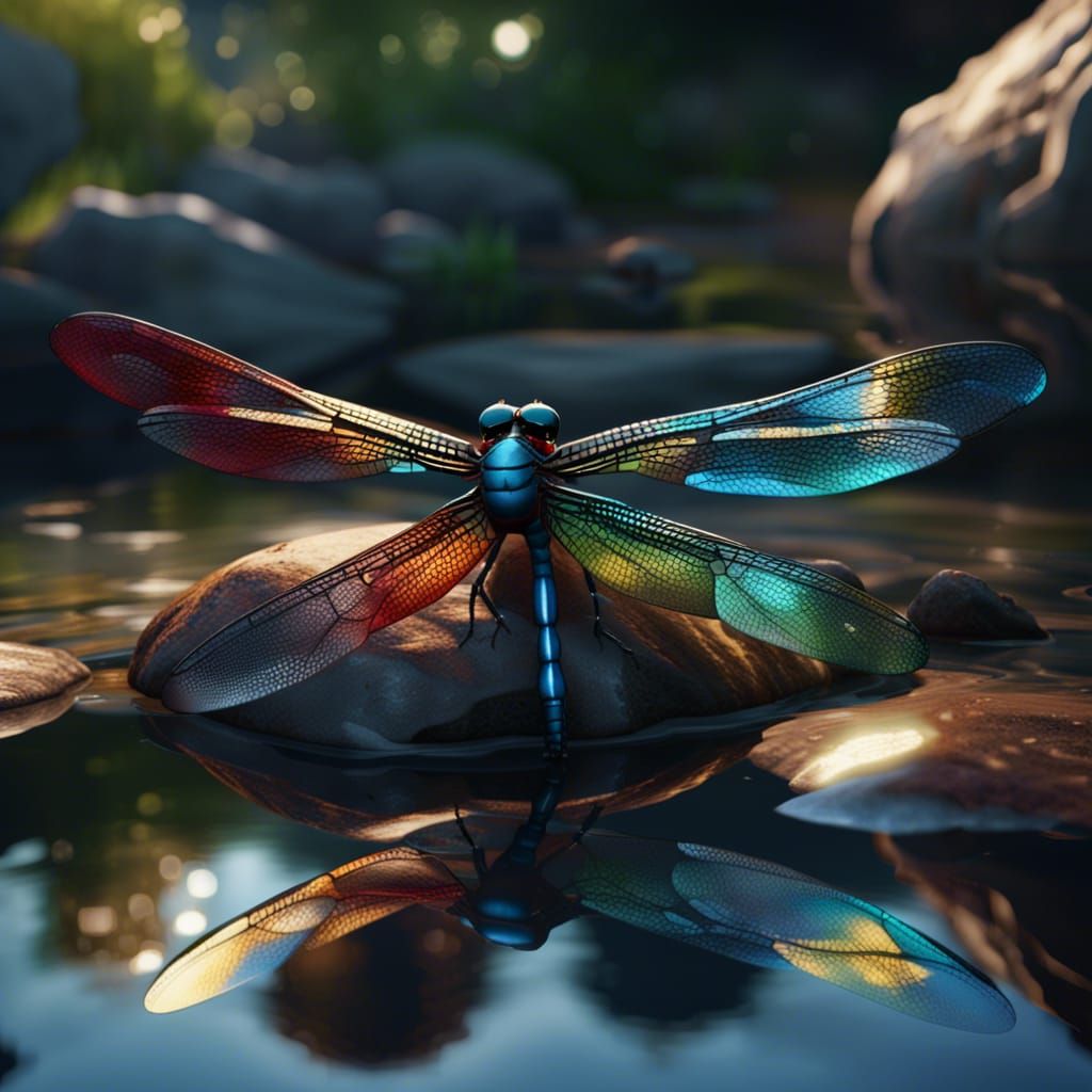 Dragonfly Reflection: Hyperdetailed Splash Art in 8k