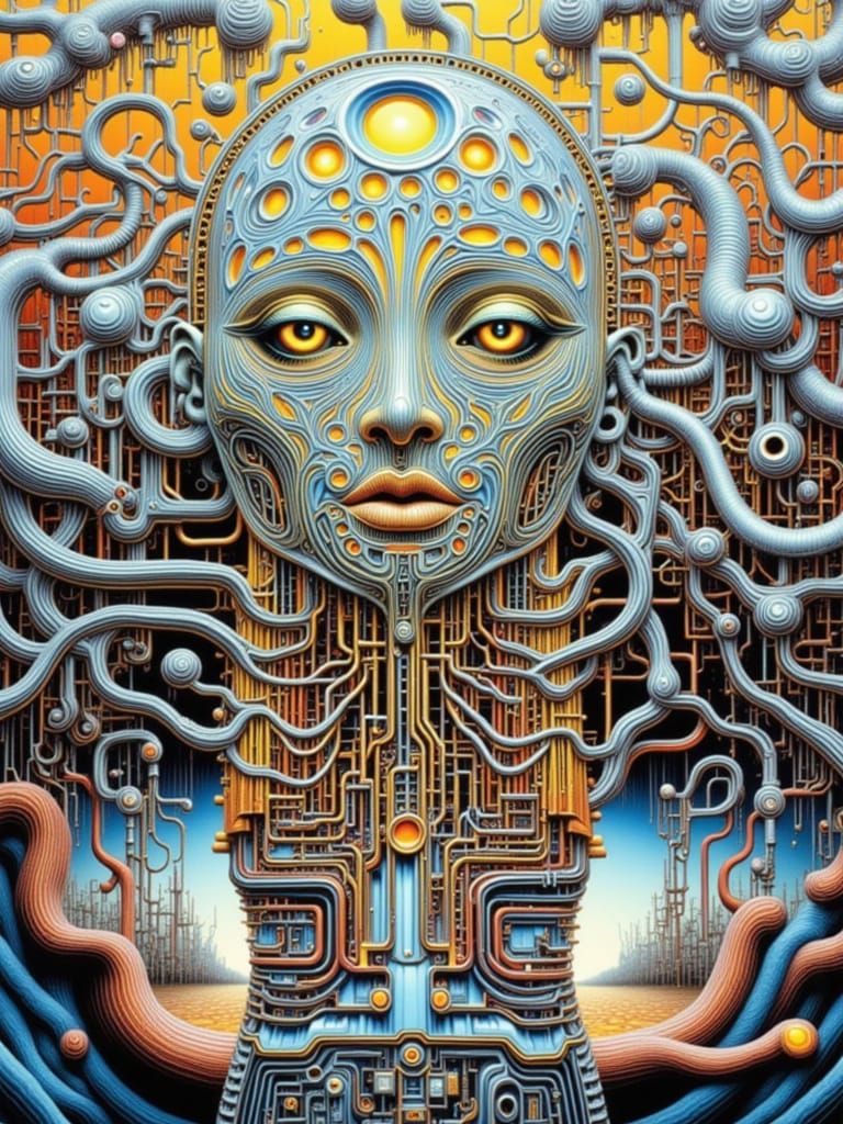 Chrome Circuit Woman in Retrofuturistic Style