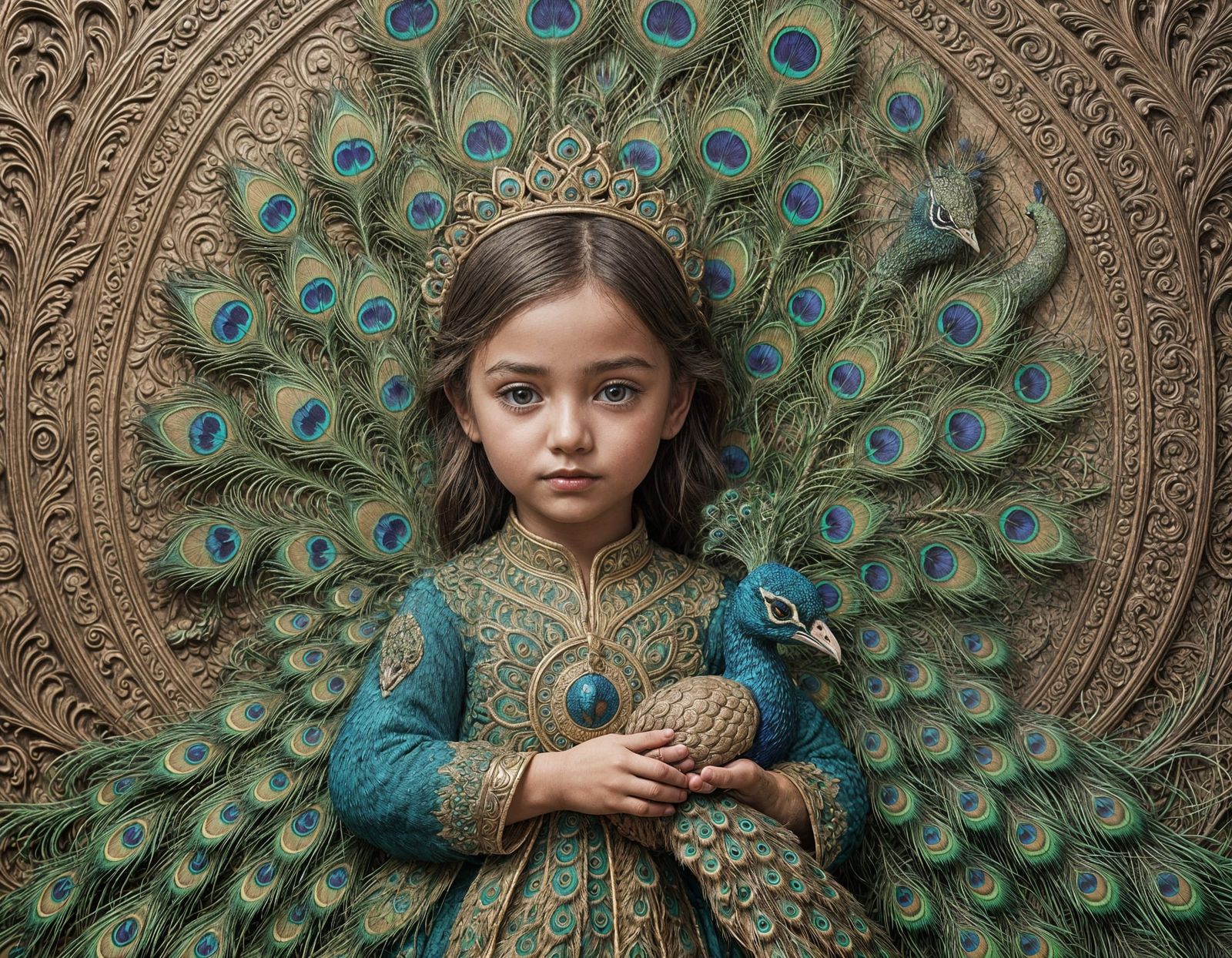Cyberpunk Digital Portrait of a Young Child as a Peacock