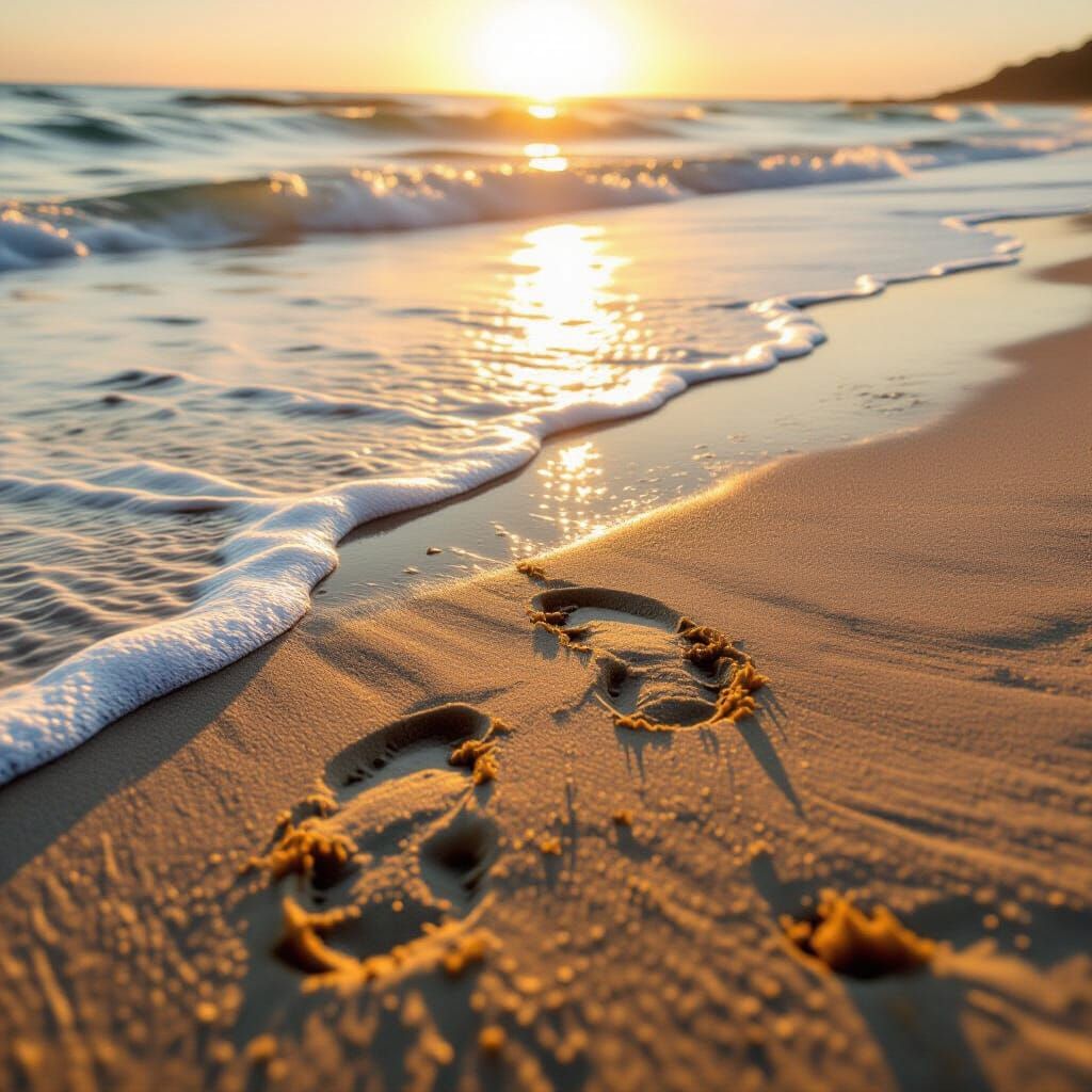 Footsteps in Sand: Impressionistic Coastal Scene