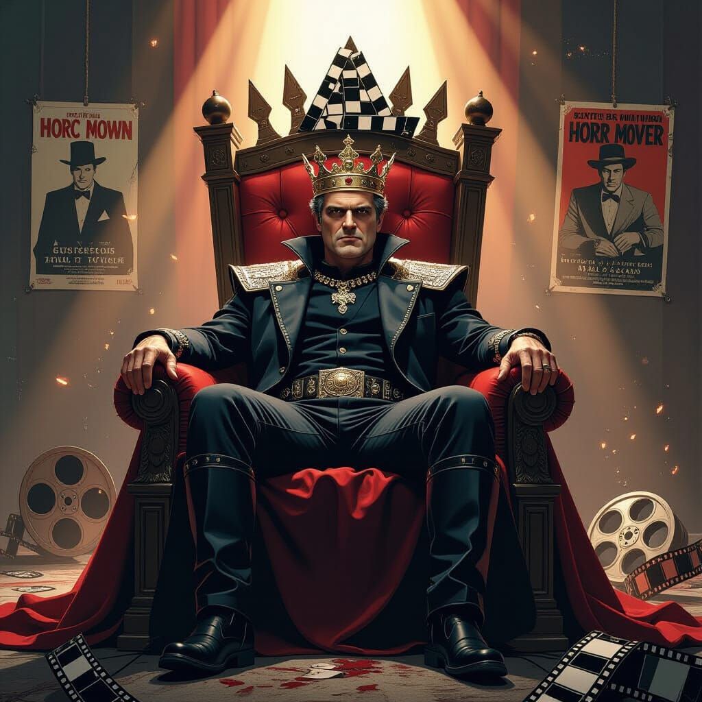 Bruce Campbell as Horror King on Reel Throne
