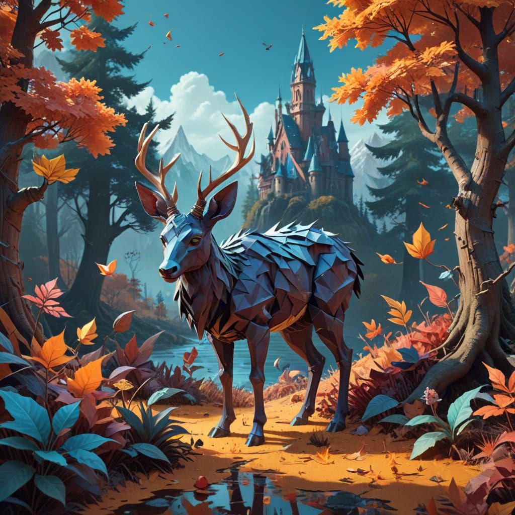 Whimsical Autumn Origami Collage in Fantasy Art Style