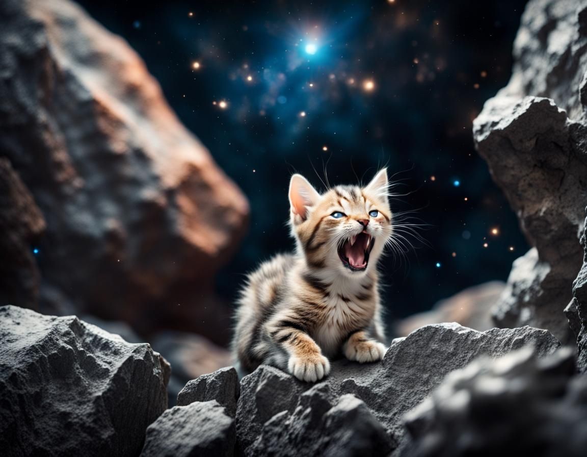 Flerken Kitten Yawns on Asteroid in Space