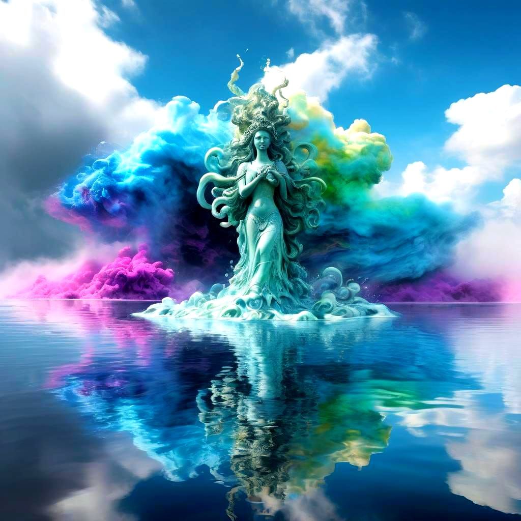 Angelic Water Goddess Emerges from Fluid Lake