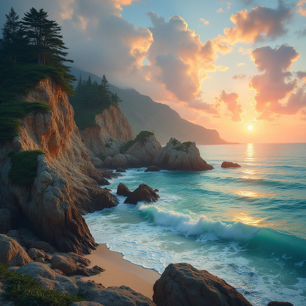 Vibrant Coastal Sunset with Turquoise Ocean