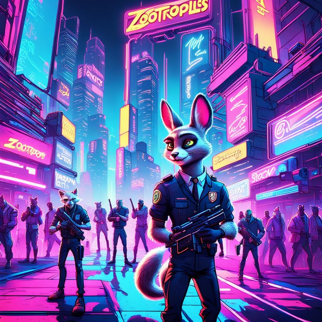 Cyberpunk City Crime Scene in Neon Style
