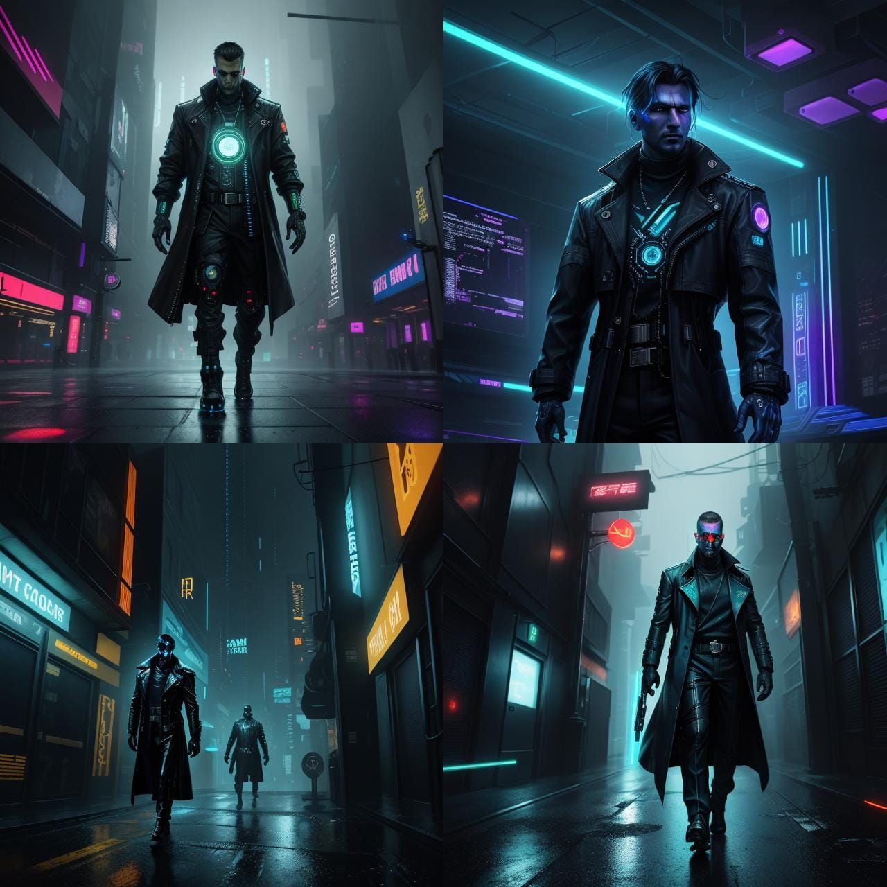 Futuristic Detective with Glowing Eye and Holographic Data