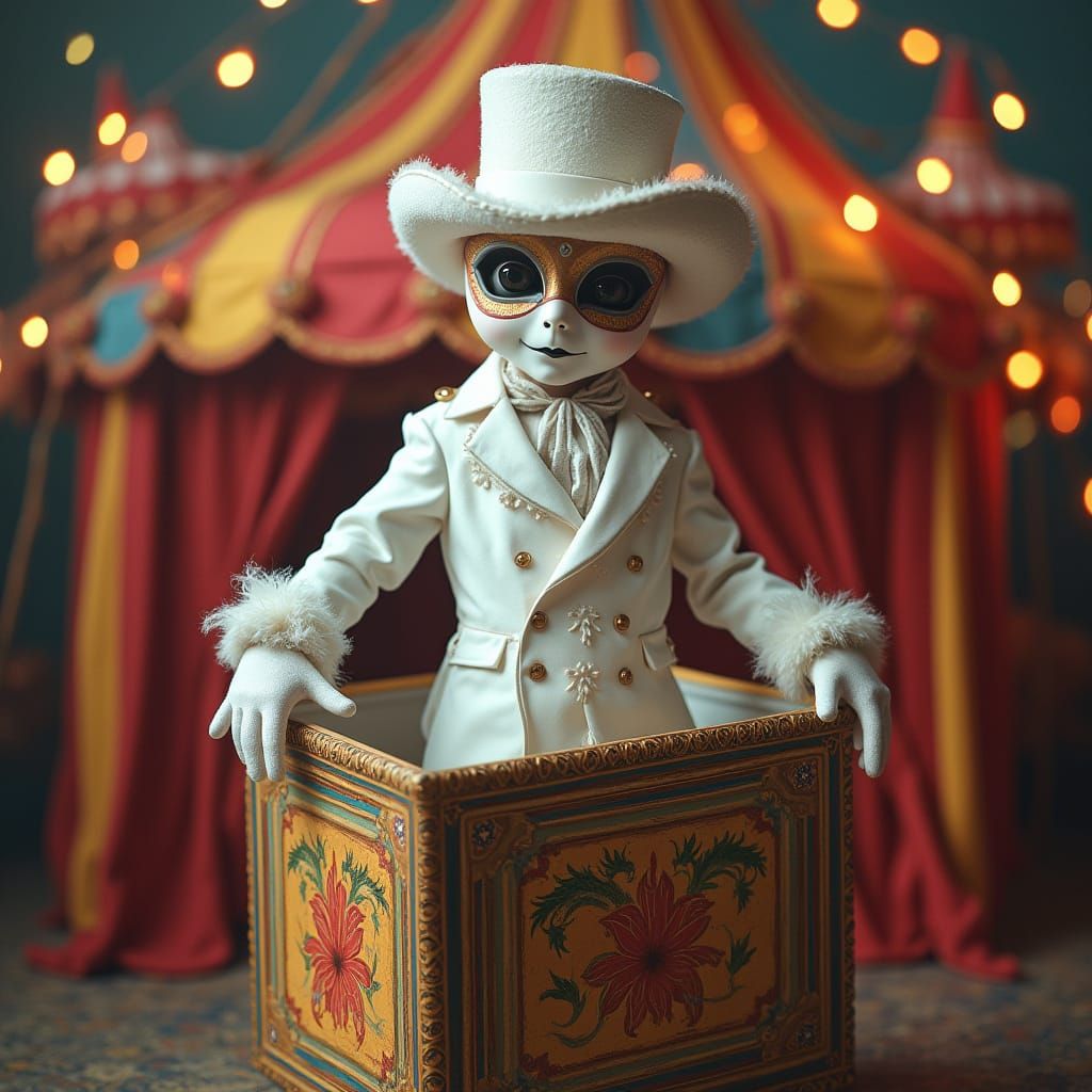 Masquerade Figure Emerges in Circus, Digital Art