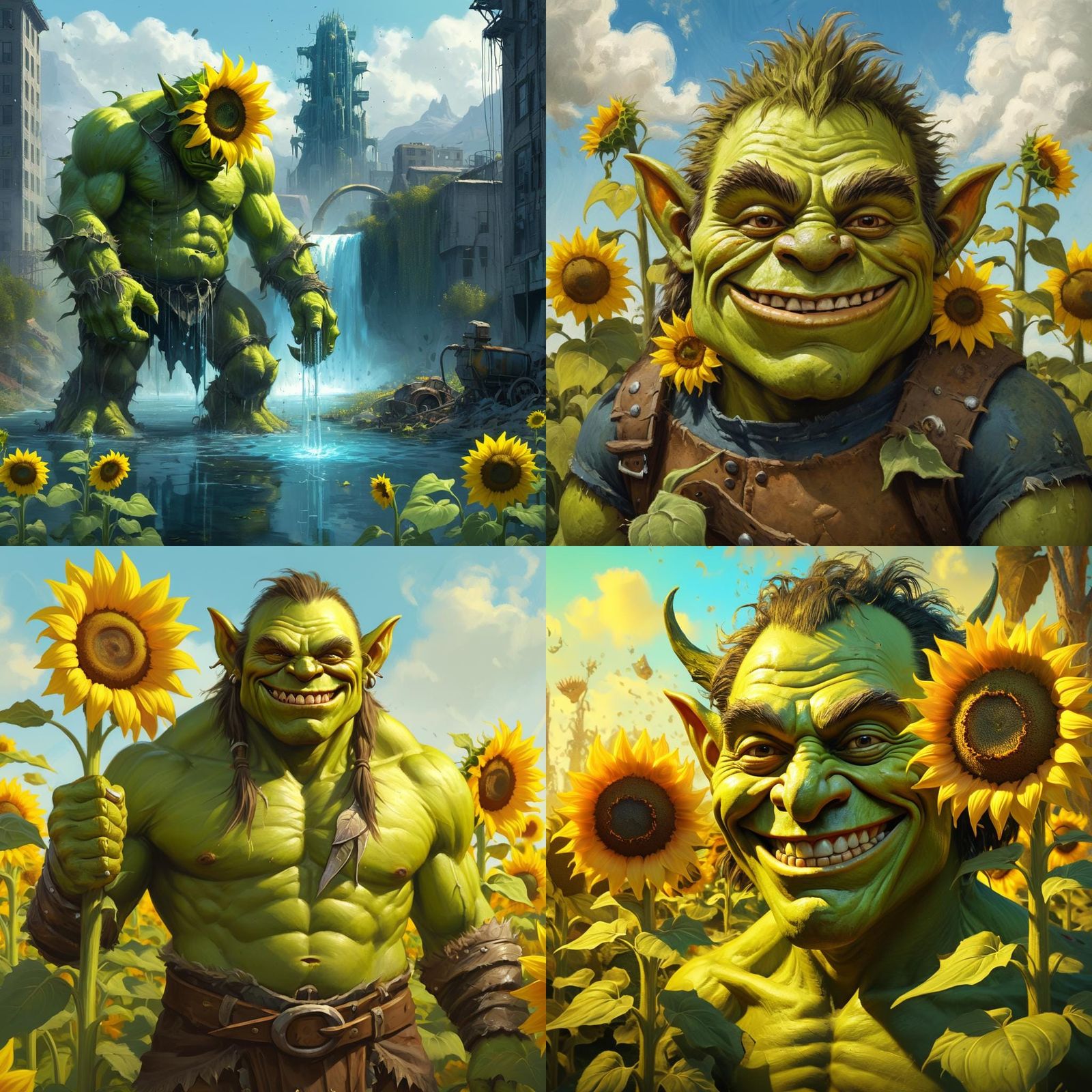Green Orc Cultivating Sunflowers
