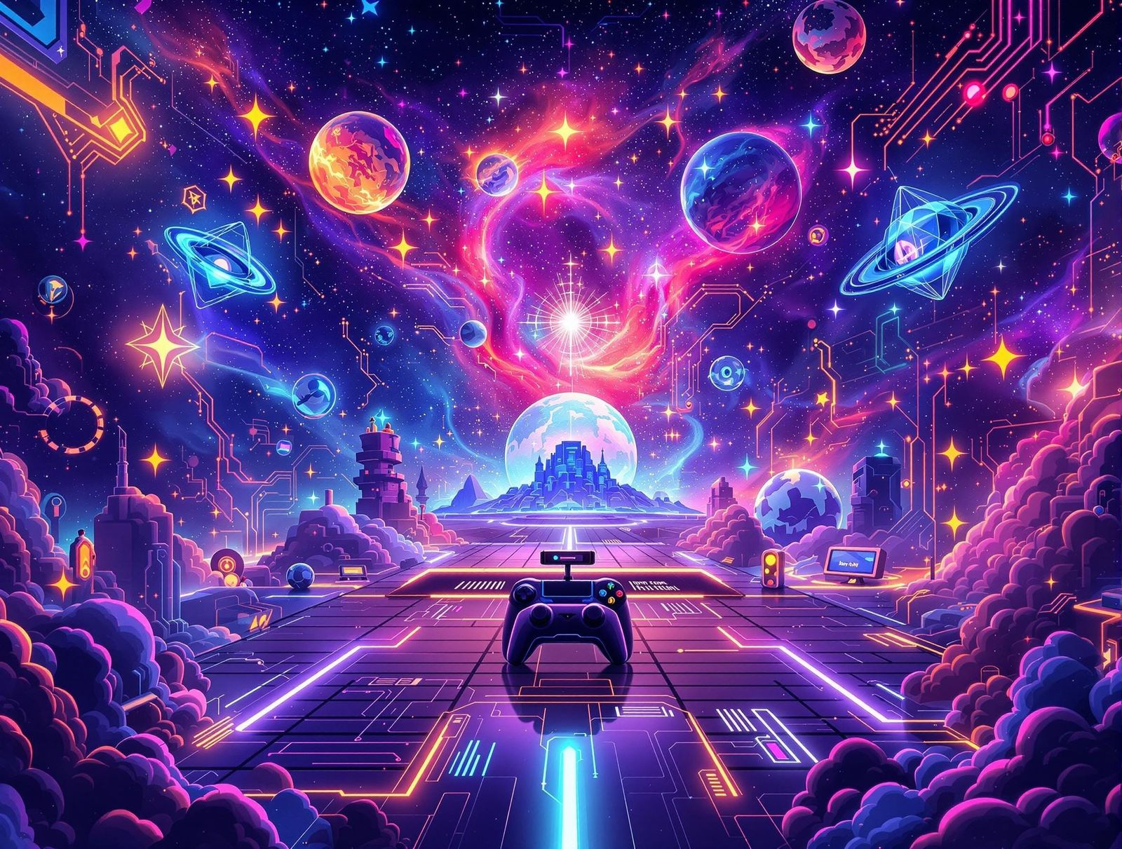 Visually Striking Futuristic Game Hub Interface with Digital...