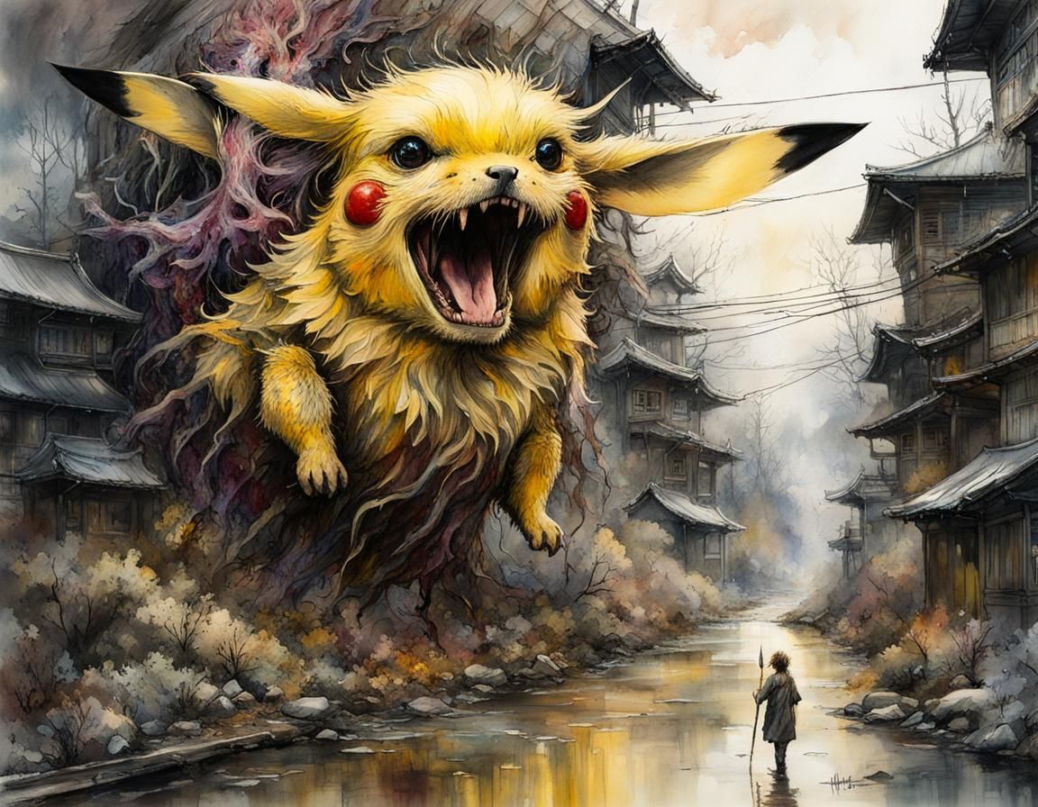 Macabre Body Horror Monster in Japanese Art Style