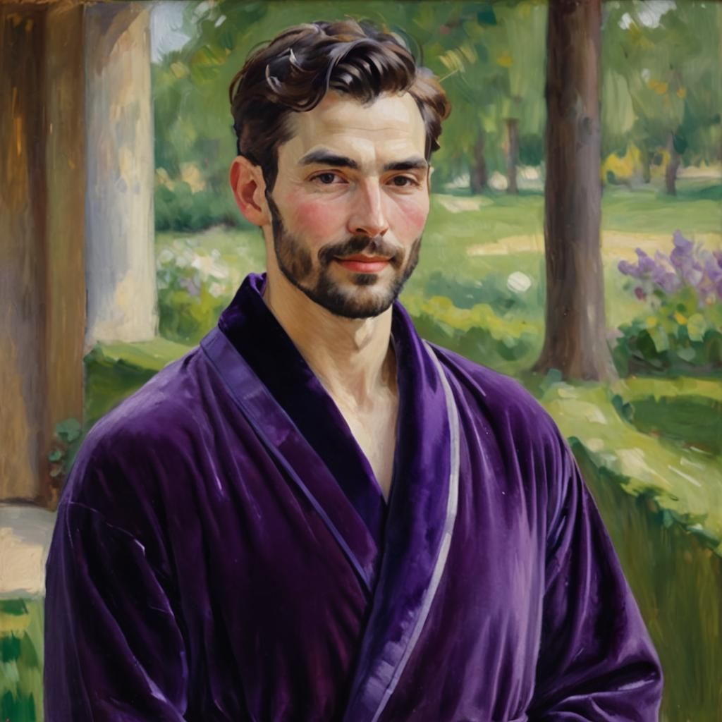 Joyful Man in Purple Robe: An Impressionist Painting