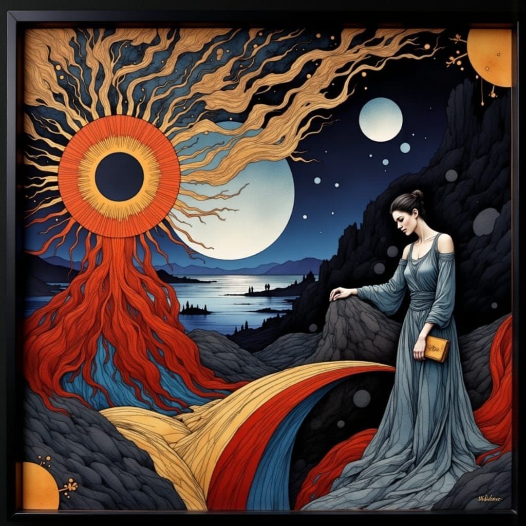 Mysterious Figure Contemplates Ancient Secrets in a Haunting...