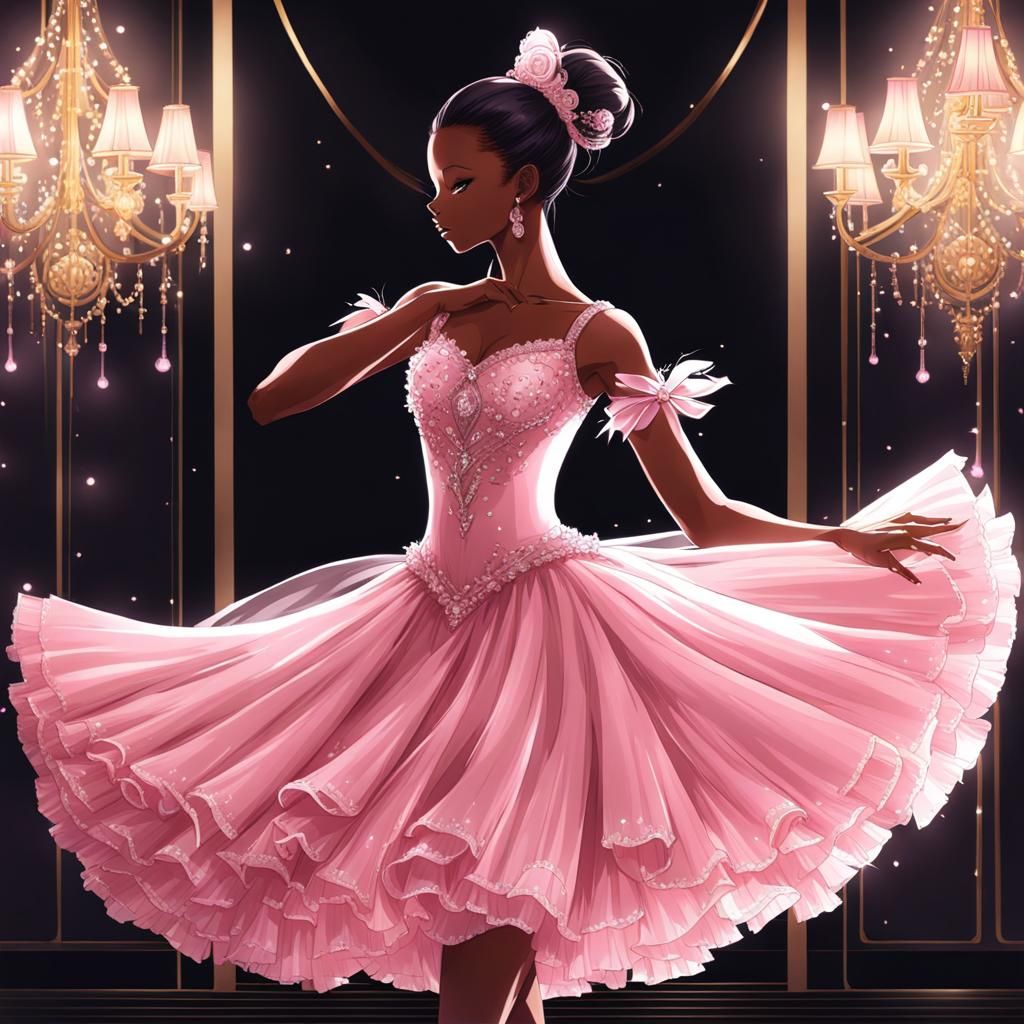 Black Ballerina in Pink Gown: Anime Key Visual