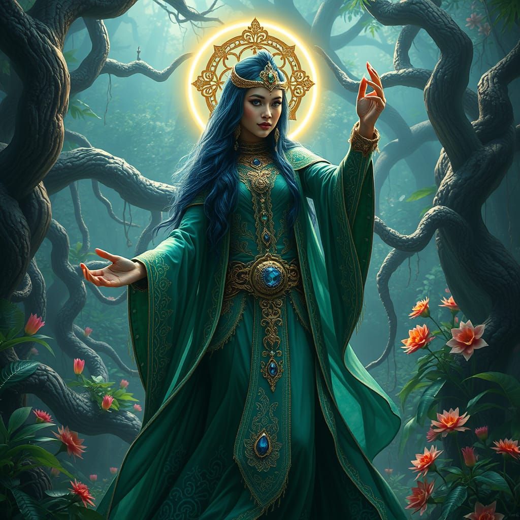 Mystical High Priestess Performs Ritual Dance in Vibrant Jun...