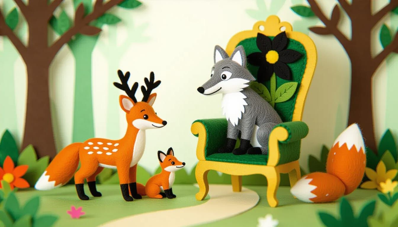 Whimsical Felt Forest with Animals in Storybook Style