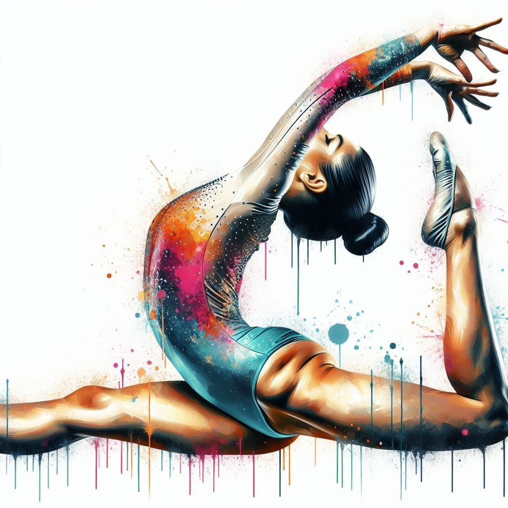 Gymnast's Split in Graffiti Splash Art Style