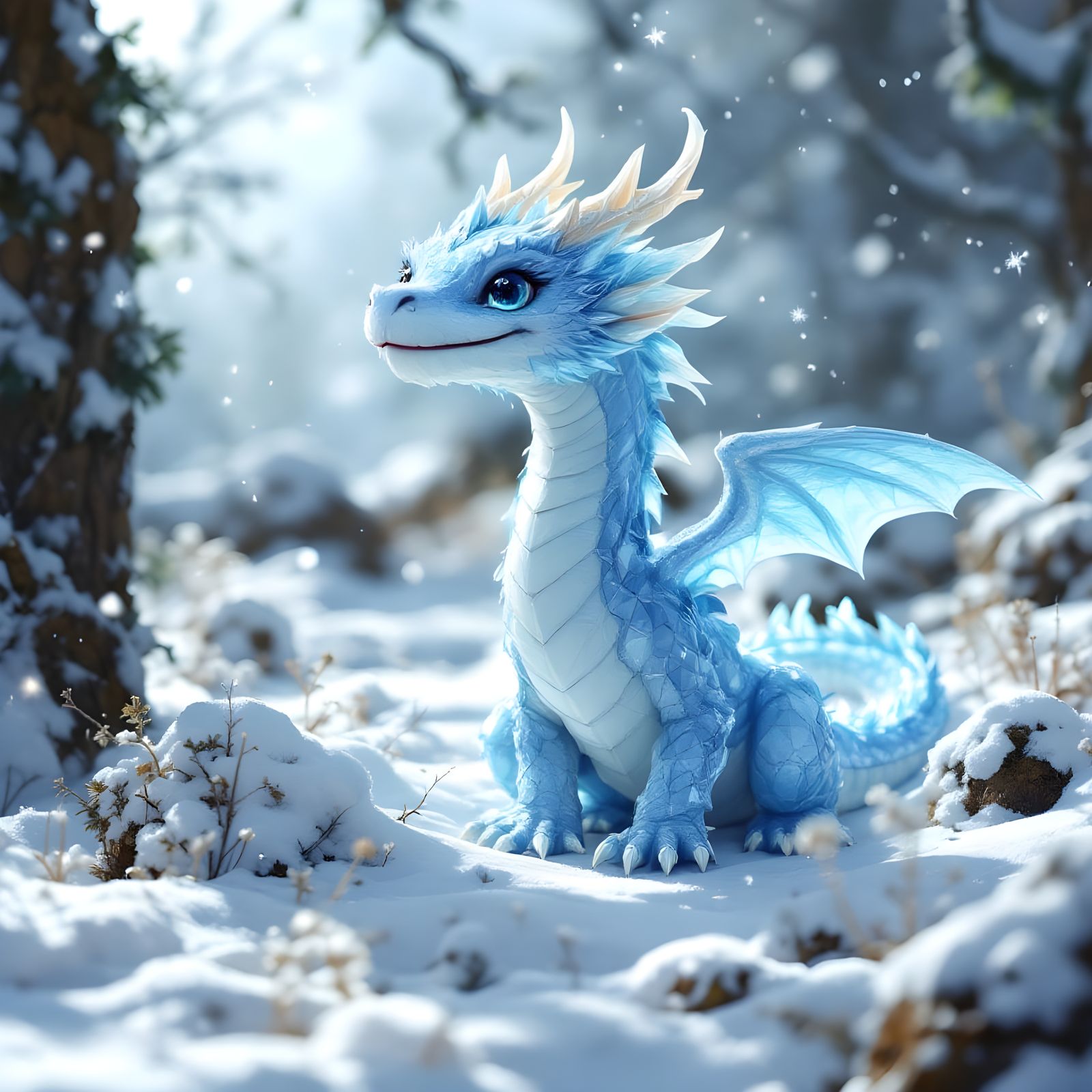 Winter Dragon in Vibrant Fantasy Art