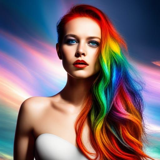 Rainbow Hair Girl in Hyperrealistic Style