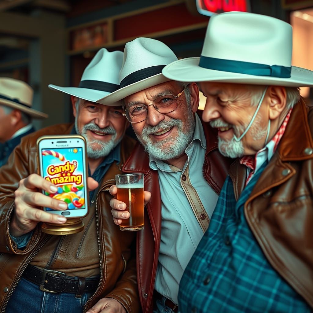 Happy Old Men Playing Candy Crush