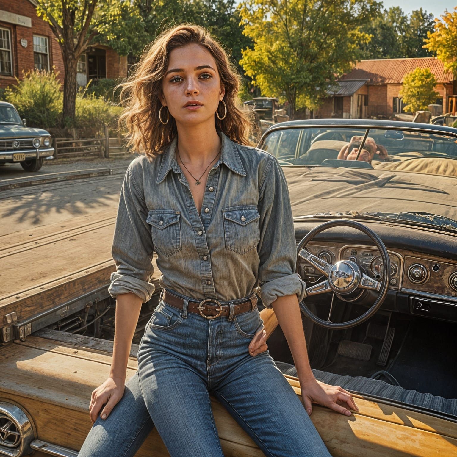 Girl and Flatbed Ford: Classic Americana Scene