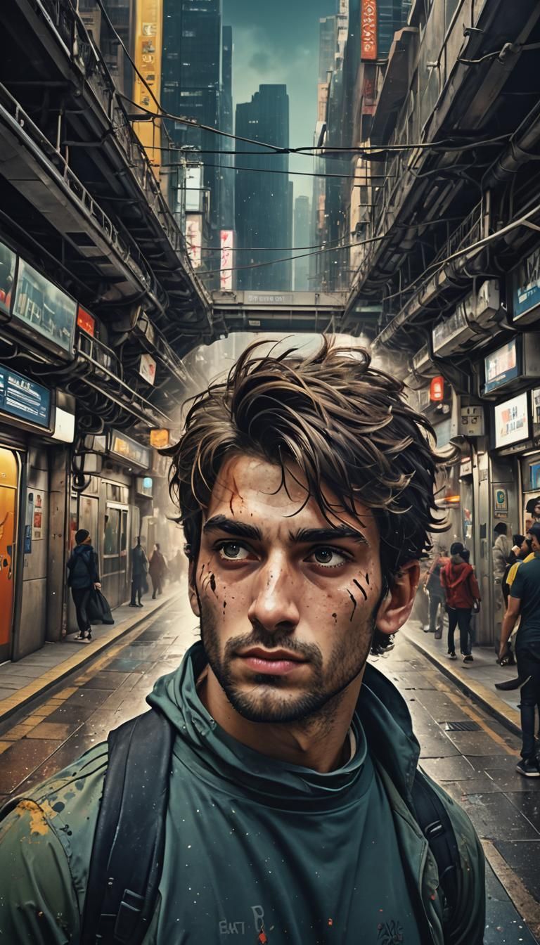 Handsome Young Man with Toned Features: Digital Painting