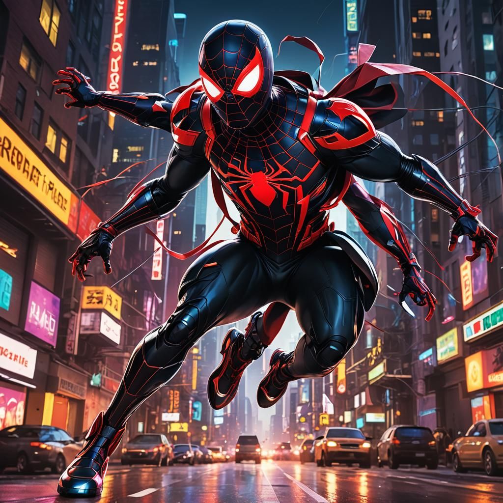 Miles Morales Spider-Man Robot in Anime Style