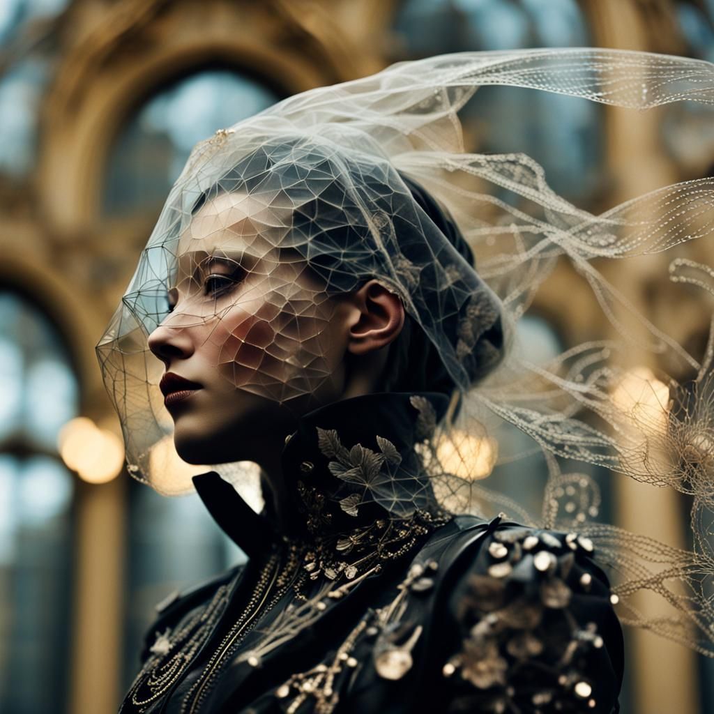 Rococo Botanical Veil with Bokeh