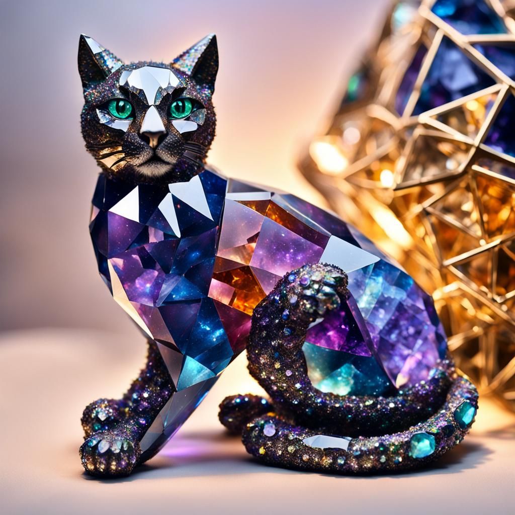 Majestic Crystalline Cat Sculpture