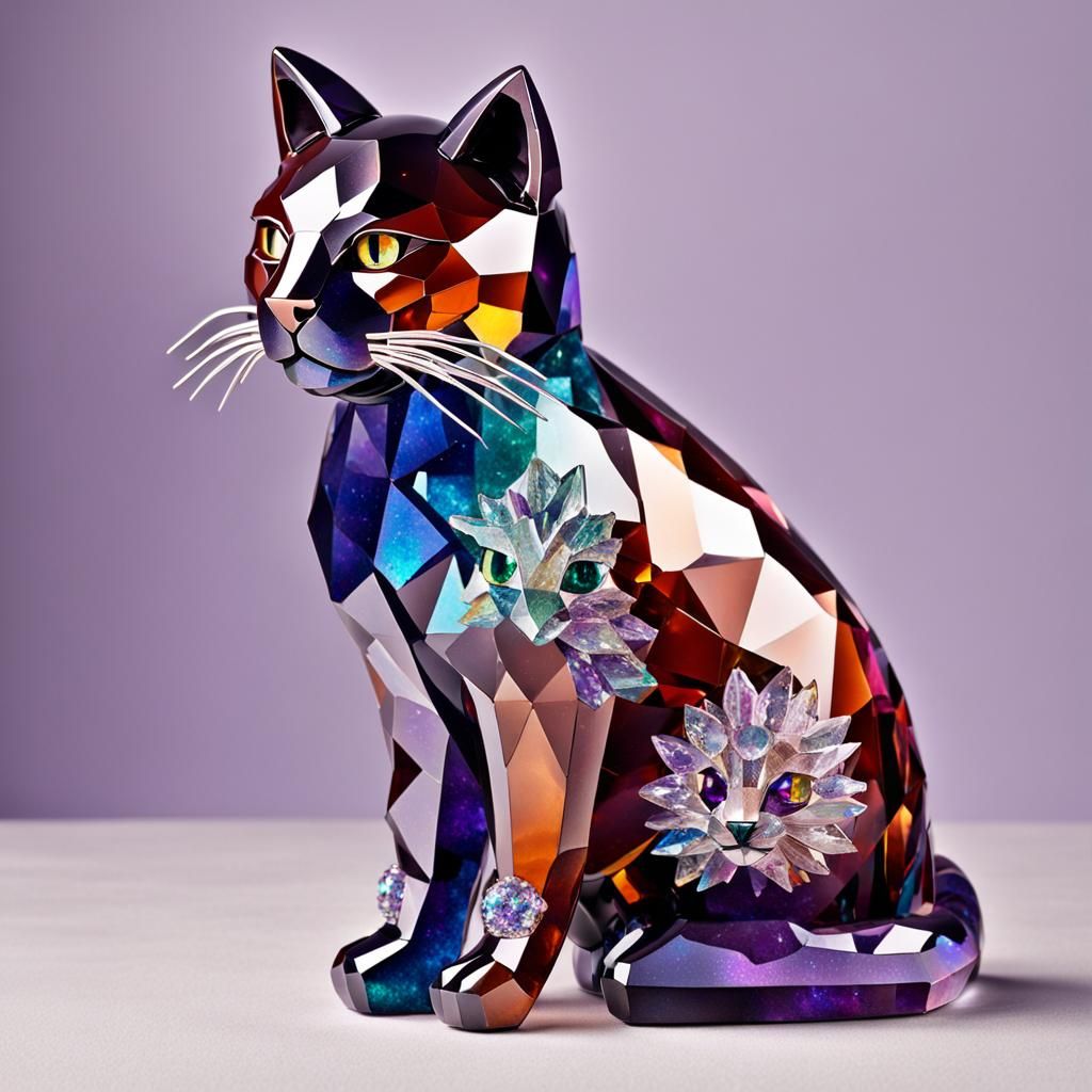 Majestic Crystalline Cat Sculpture