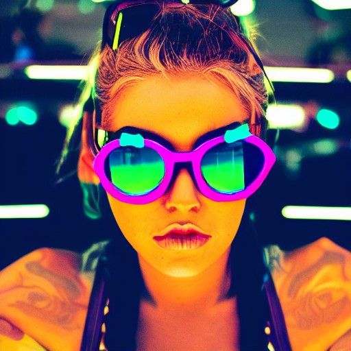 Girl in Neon Sunglasses, Synthwave Retro Style