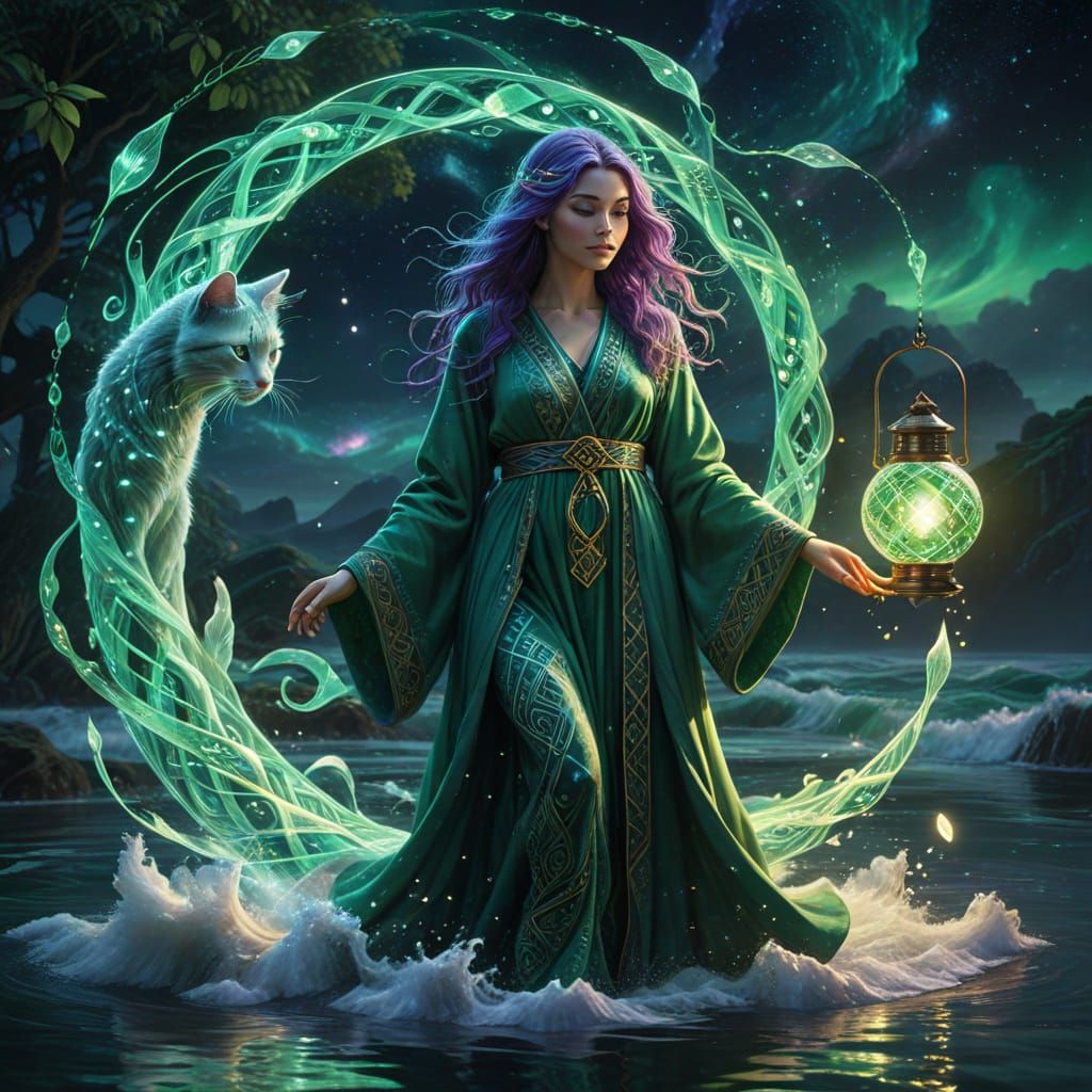 Celtic Goddess Embarks on Cosmic Voyage in Vibrant, Dreamlik...