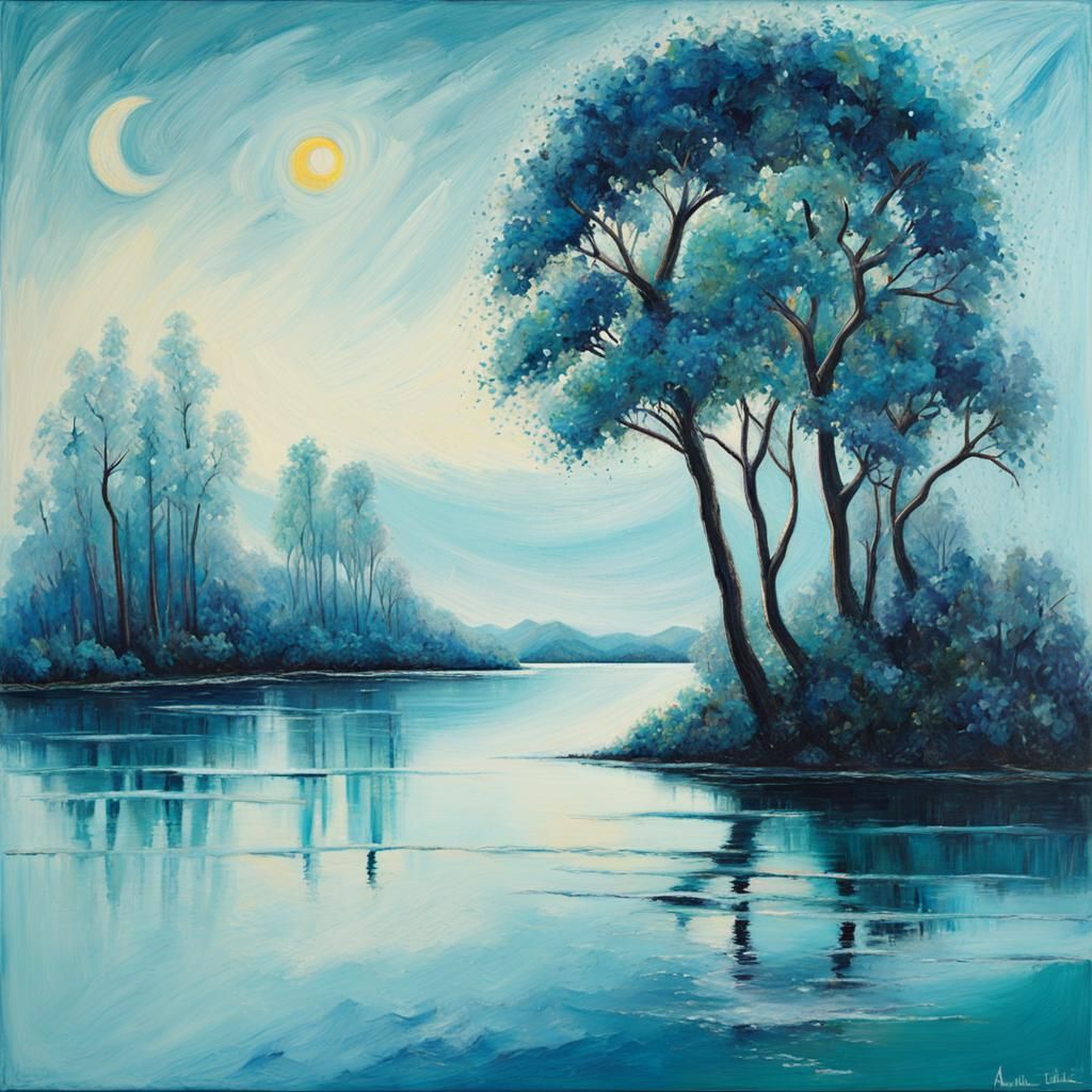 Azure Paradise in Art Brut Style with Oil Pastels