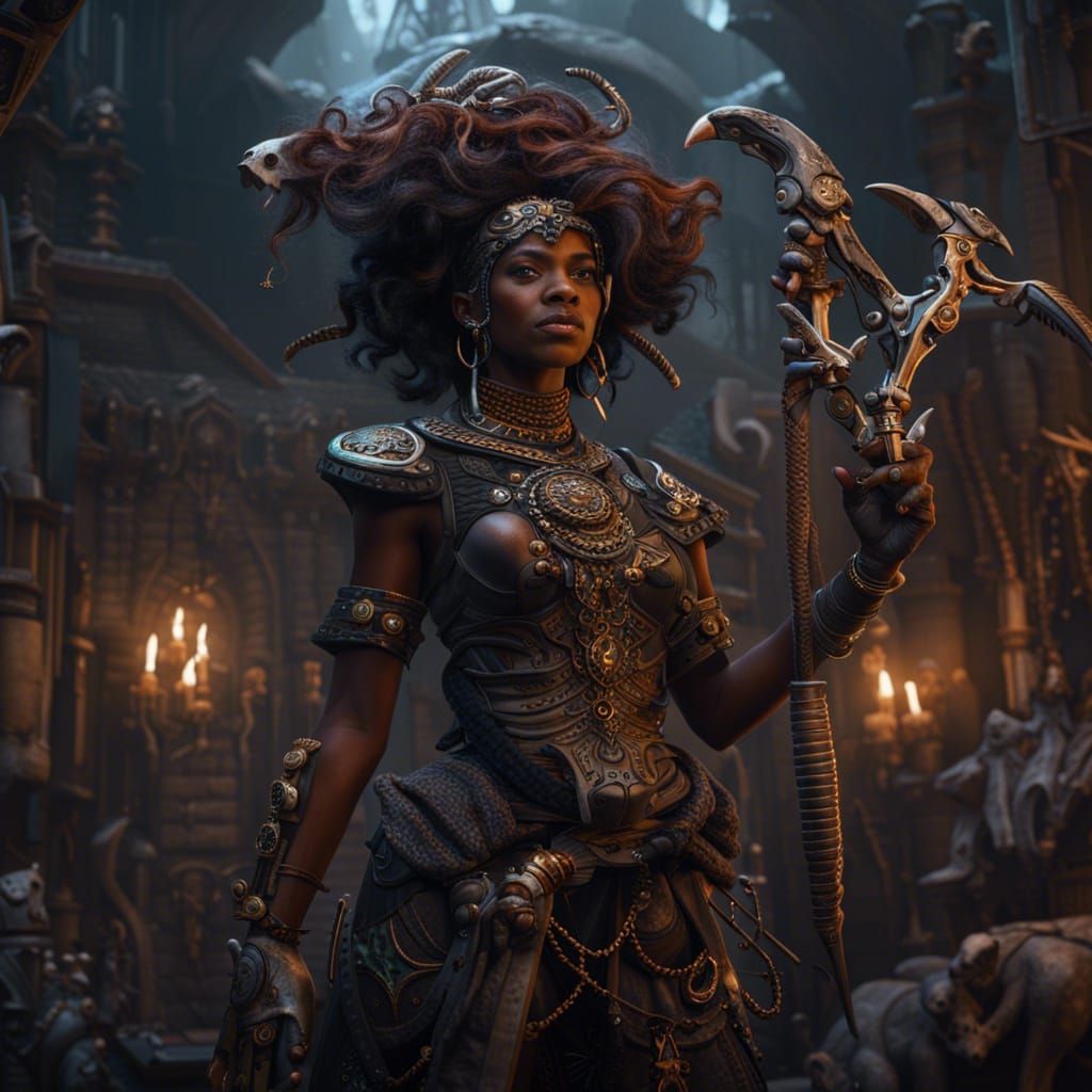 Black Woman Bone Collector in Detailed Matte Painting