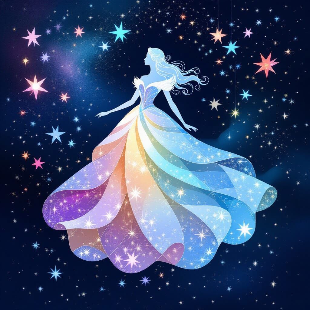 Celestial Paper Lady Constellation in Storybook Style