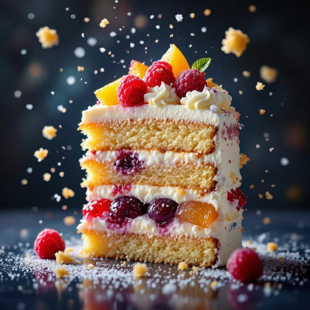 Exploding Cake Slice Hyperrealistic in Slow Motion