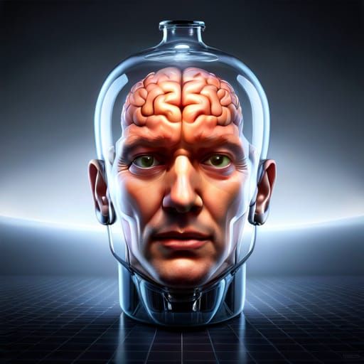 Surreal Brain in Human Head Bottle